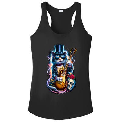 80S 90S Rock Band Concert Meaningful Gift Cat Playing Guitar Rock And Roll  Ladies PosiCharge Competitor Racerback Tank