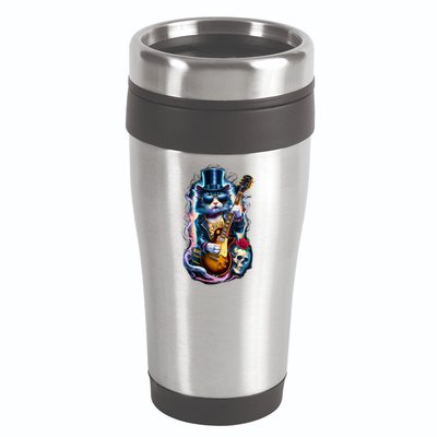 80S 90S Rock Band Concert Meaningful Gift Cat Playing Guitar Rock And Roll  16oz Travel Tumbler