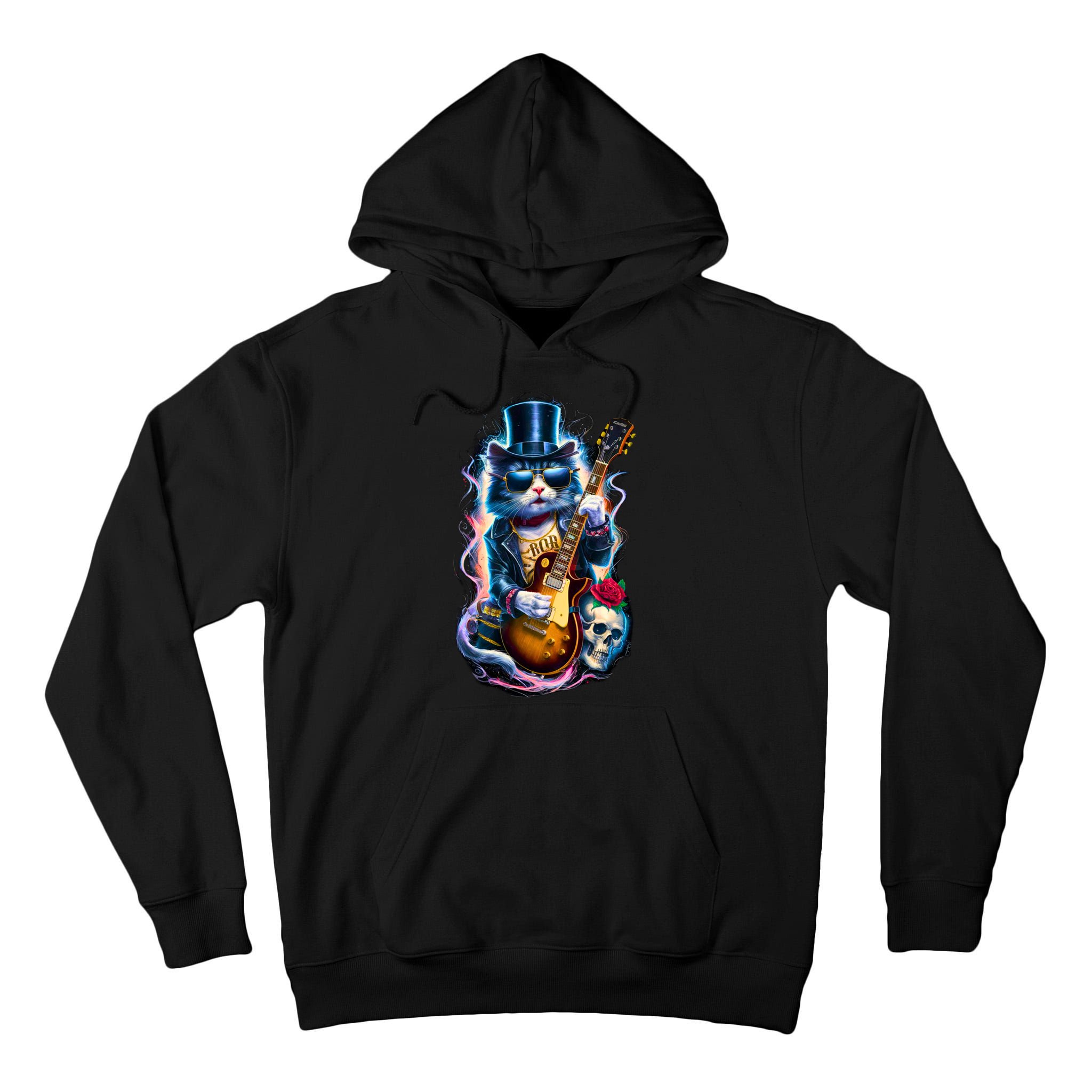 80S 90S Rock Band Concert Meaningful Gift Cat Playing Guitar Rock And Roll  Tall Hoodie