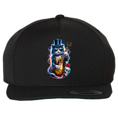 80S 90S Rock Band Concert Meaningful Gift Cat Playing Guitar Rock And Roll  Wool Snapback Cap