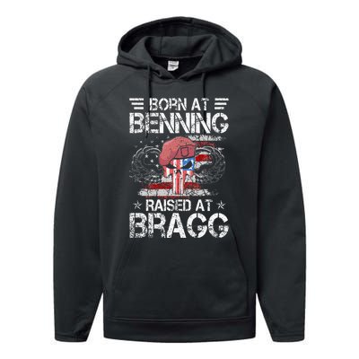 82nd Airborne Division Born At Ft Benning Raised Fort Bragg Performance Fleece Hoodie