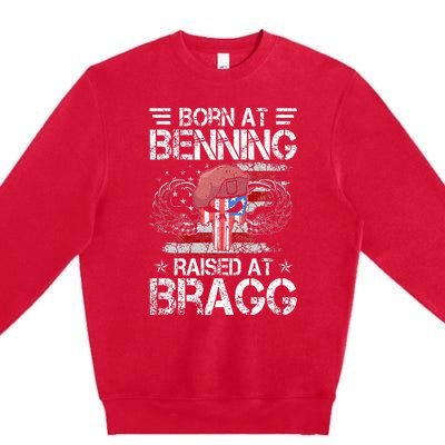 82nd Airborne Division Born At Ft Benning Raised Fort Bragg Premium Crewneck Sweatshirt