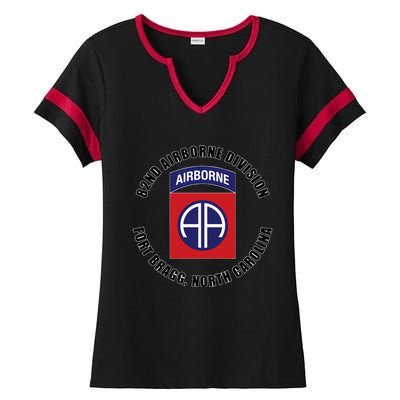 82nd Airborne Division Fort Bragg North Carolina Emblem Vet Ladies Halftime Notch Neck Tee