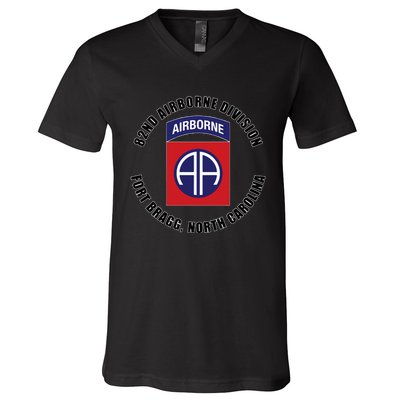 82nd Airborne Division Fort Bragg North Carolina Emblem Vet V-Neck T-Shirt