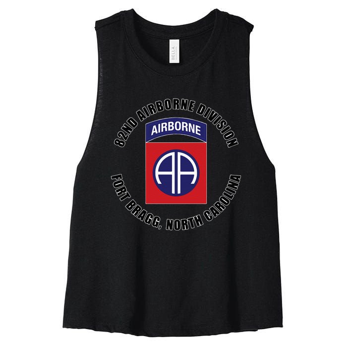 82nd Airborne Division Fort Bragg North Carolina Emblem Vet Women's Racerback Cropped Tank