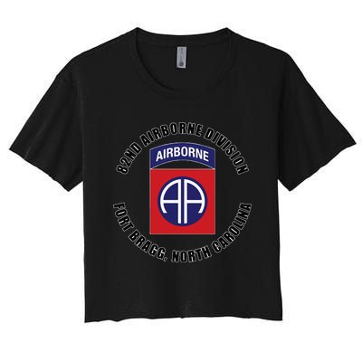 82nd Airborne Division Fort Bragg North Carolina Emblem Vet Women's Crop Top Tee