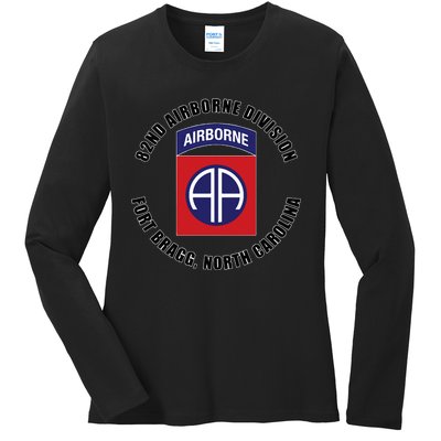 82nd Airborne Division Fort Bragg North Carolina Emblem Vet Ladies Long Sleeve Shirt