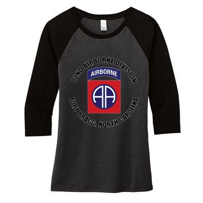 82nd Airborne Division Fort Bragg North Carolina Emblem Vet Women's Tri-Blend 3/4-Sleeve Raglan Shirt