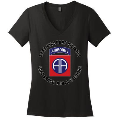 82nd Airborne Division Fort Bragg North Carolina Emblem Vet Women's V-Neck T-Shirt