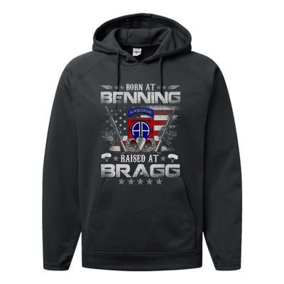 82nd Airborne Division Born At Ft Benning Raised Fort Bragg Performance Fleece Hoodie