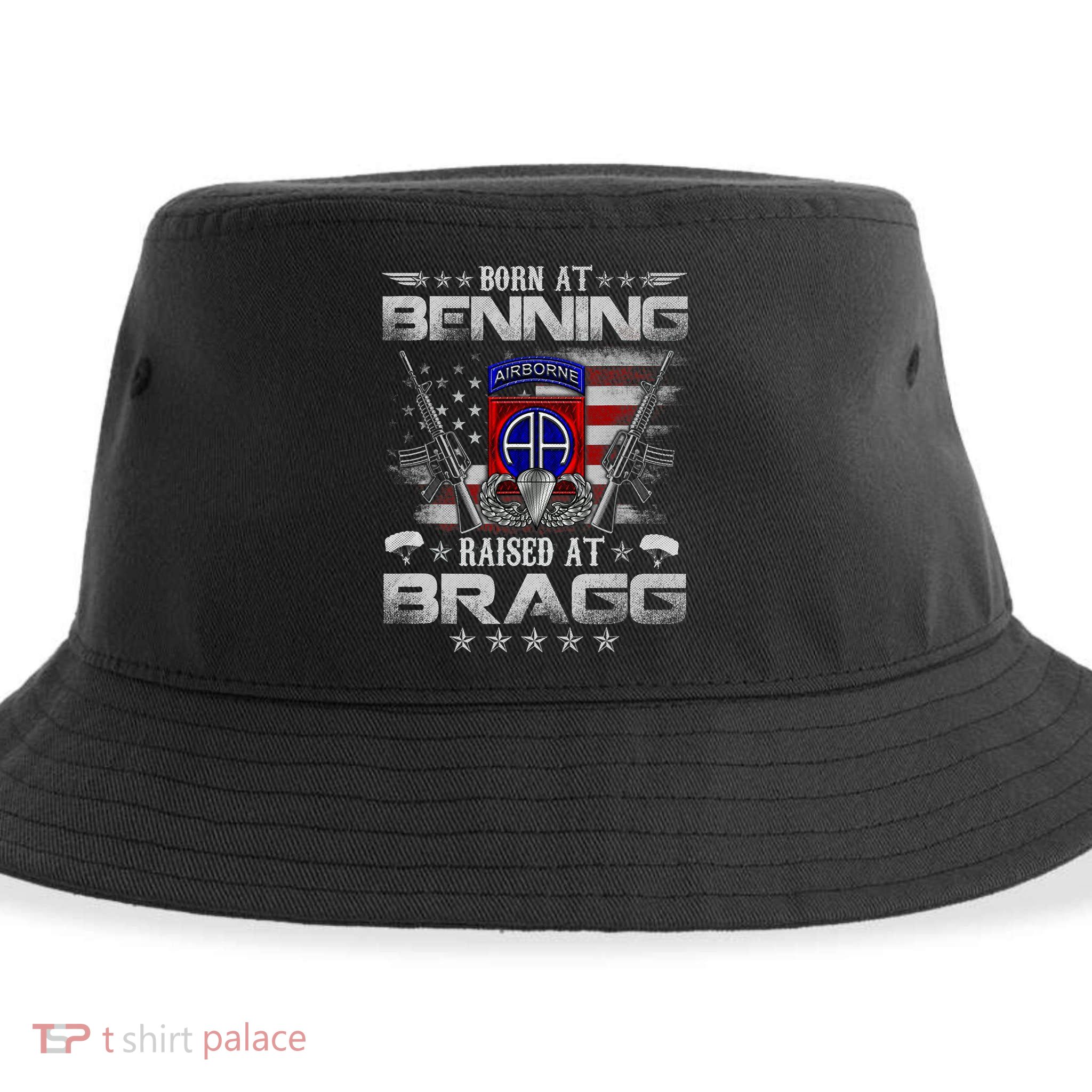 82nd Airborne Division Born At Ft Benning Raised Fort Bragg Sustainable Bucket Hat