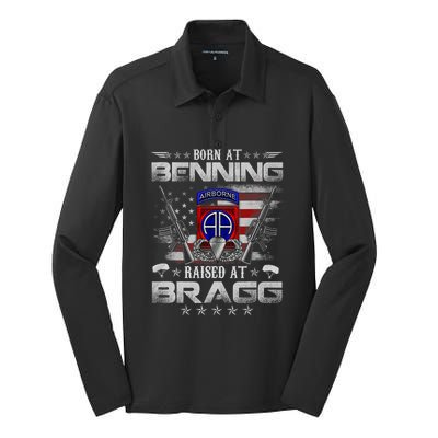 82nd Airborne Division Born At Ft Benning Raised Fort Bragg Silk Touch Performance Long Sleeve Polo