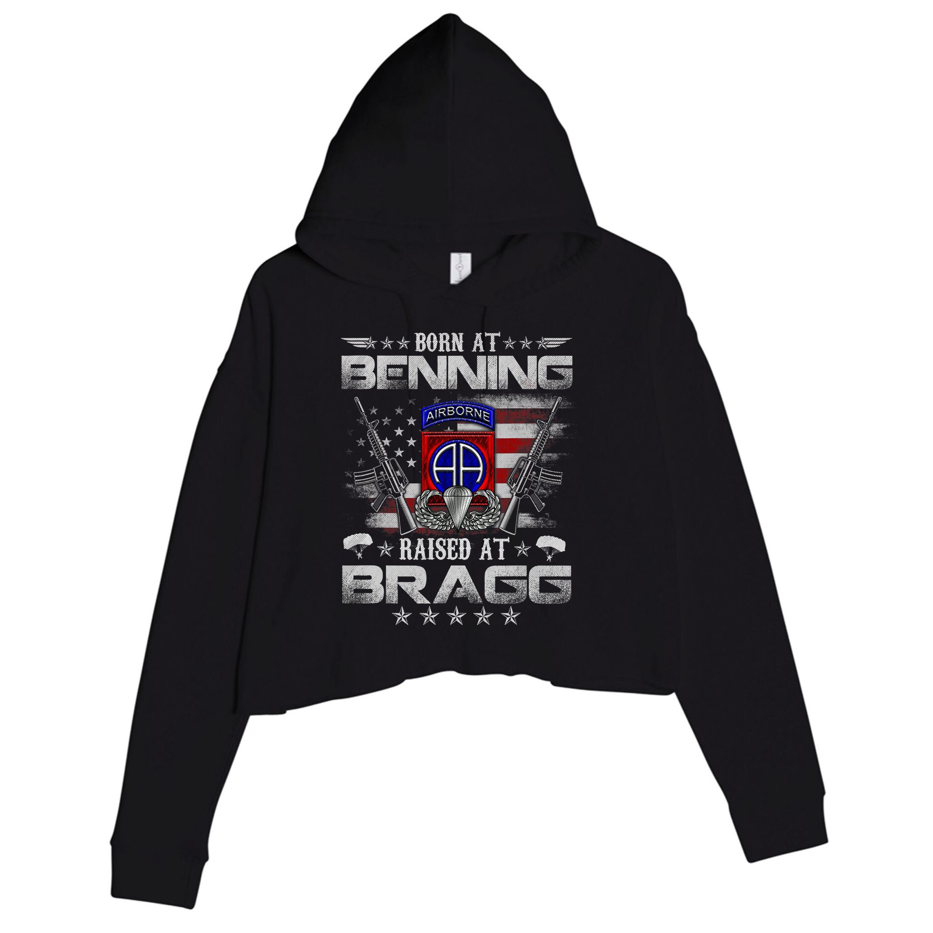 82nd Airborne Division Born At Ft Benning Raised Fort Bragg Crop Fleece Hoodie