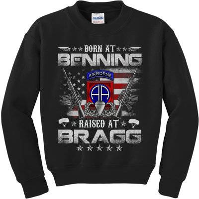 82nd Airborne Division Born At Ft Benning Raised Fort Bragg Kids Sweatshirt