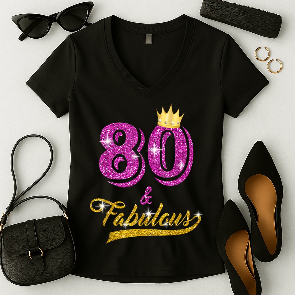 80 and Fabulous 80 yrs old B-day 80th Birthday Gift shirt Women's V-Neck T-Shirt