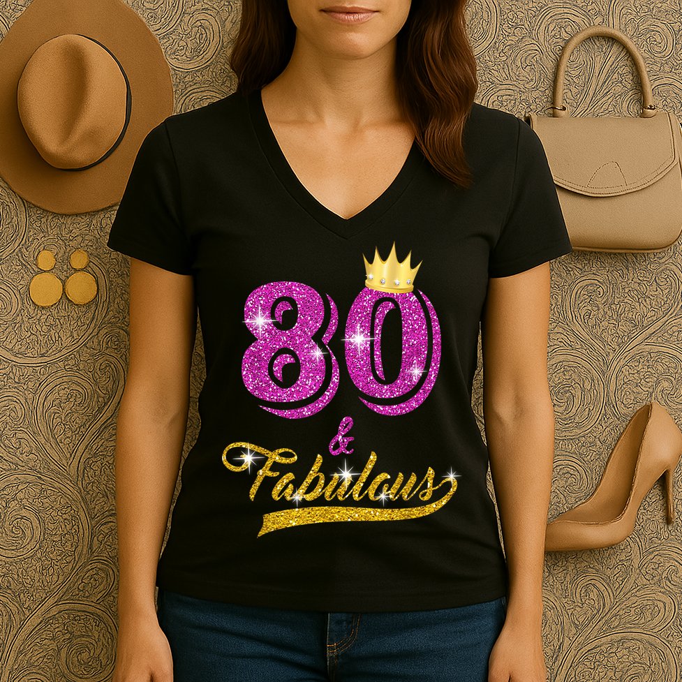 80 and Fabulous 80 yrs old B-day 80th Birthday Gift shirt Women's V-Neck T-Shirt