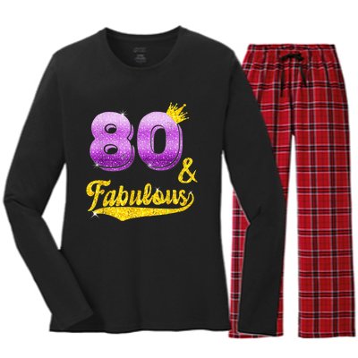 80 and fabulous - 80 years old Gift - 80th Birthday Women's Long Sleeve Flannel Pajama Set 