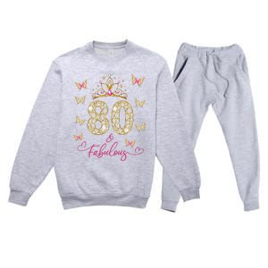 80 And Fabulous 80 Years Old Women 80th Birthday Premium Crewneck Sweatsuit Set