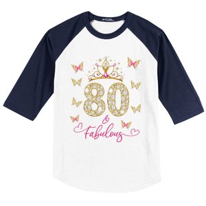 80 And Fabulous 80 Years Old Women 80th Birthday Baseball Sleeve Shirt