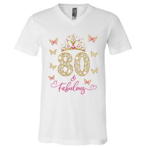 80 And Fabulous 80 Years Old Women 80th Birthday V-Neck T-Shirt