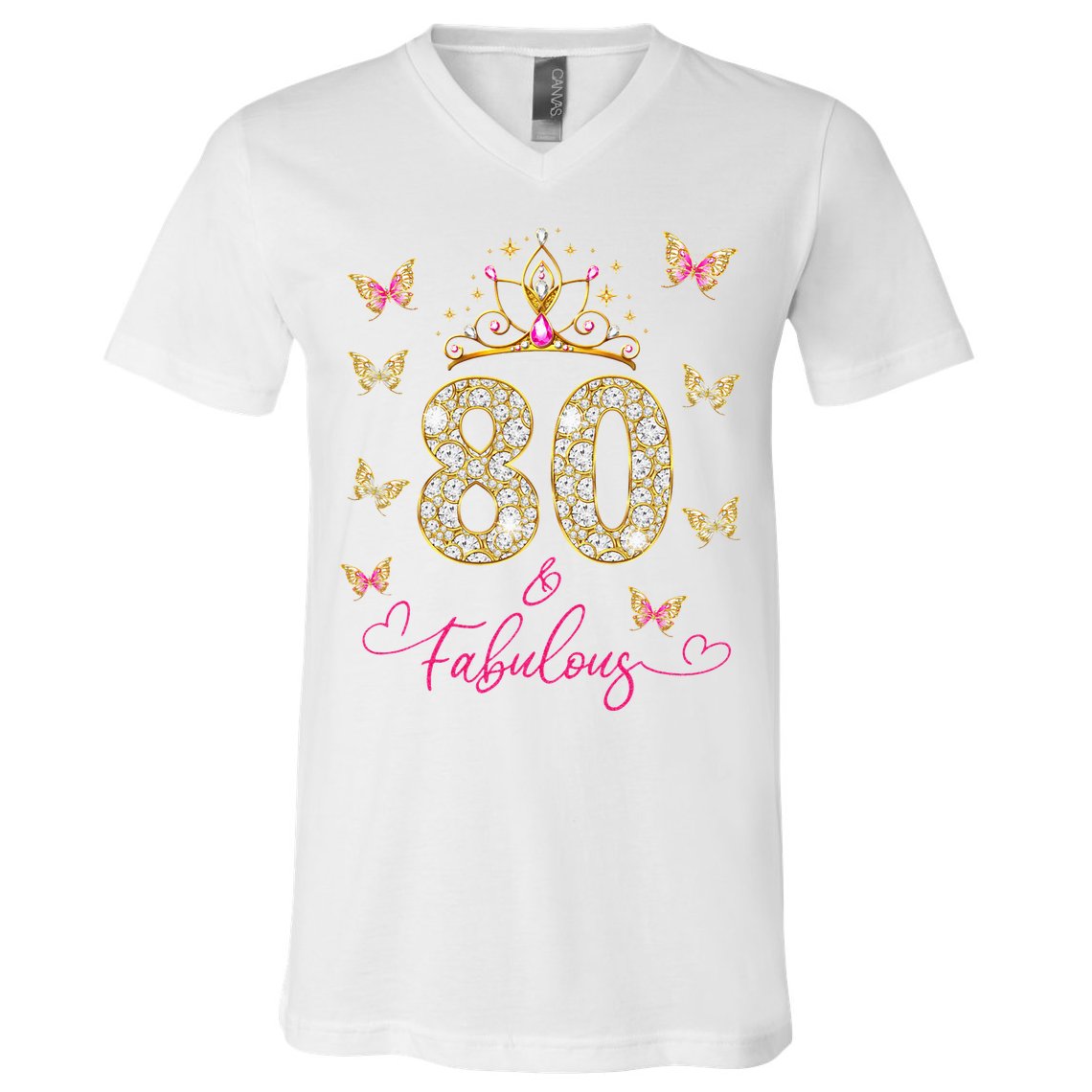 80 And Fabulous 80 Years Old Women 80th Birthday V-Neck T-Shirt