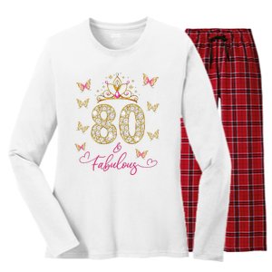 80 And Fabulous 80 Years Old Women 80th Birthday Women's Long Sleeve Flannel Pajama Set 