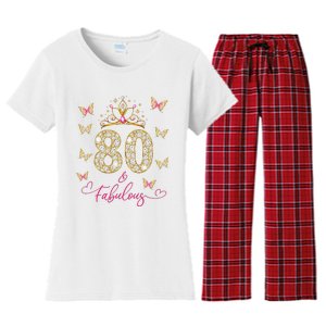 80 And Fabulous 80 Years Old Women 80th Birthday Women's Flannel Pajama Set