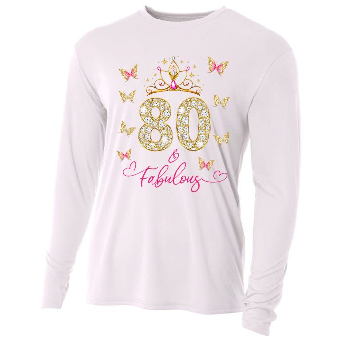 80 And Fabulous 80 Years Old Women 80th Birthday Cooling Performance Long Sleeve Crew