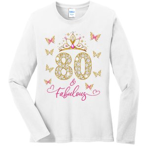 80 And Fabulous 80 Years Old Women 80th Birthday Ladies Long Sleeve Shirt