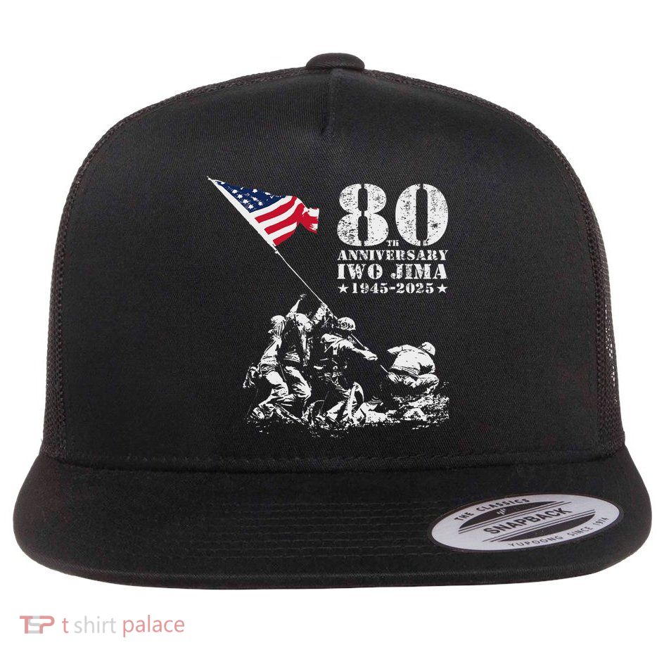 80th Anniversary Iwo Jima 1945 2025 Wwii Victory Veterans Flat Bill Trucker Hat