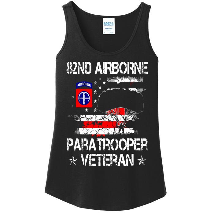 82nd Airborne Paratrooper Veteran Flag Veterans Day Ladies Essential Tank