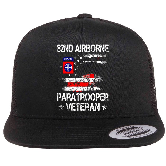 82nd Airborne Paratrooper Veteran Flag Veterans Day Flat Bill Trucker Hat