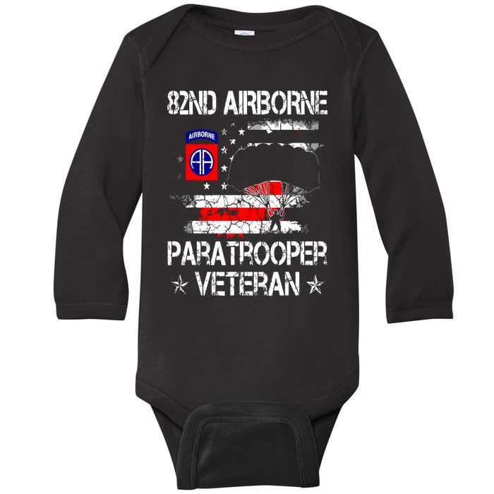 82nd Airborne Paratrooper Veteran Flag Veterans Day Baby Long Sleeve Bodysuit