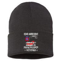 82nd Airborne Paratrooper Veteran Flag Veterans Day Sustainable Knit Beanie