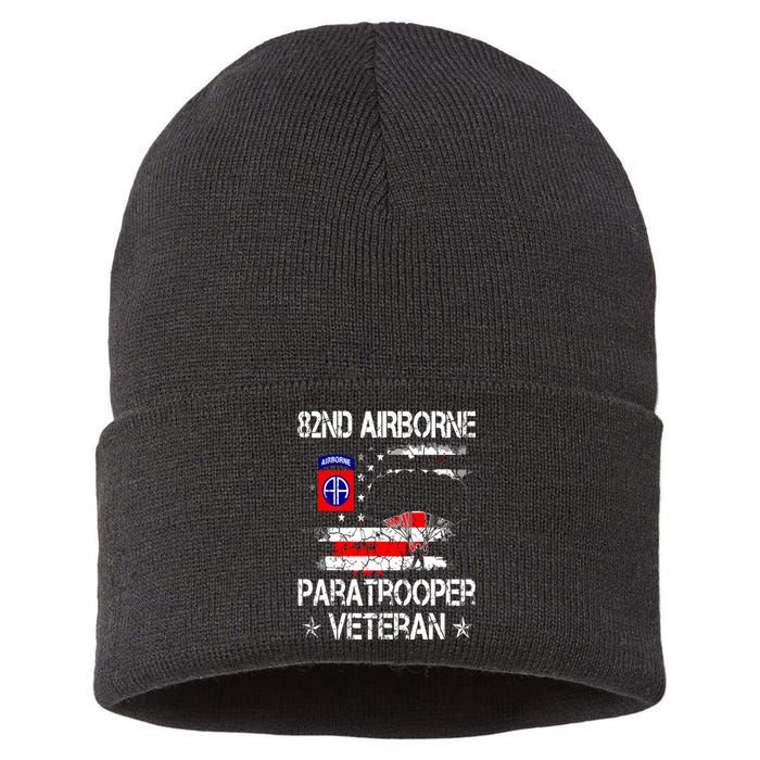 82nd Airborne Paratrooper Veteran Flag Veterans Day Sustainable Knit Beanie