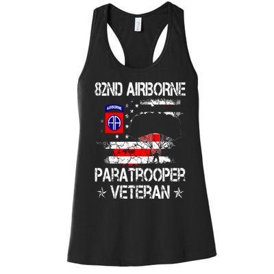 82nd Airborne Paratrooper Veteran Flag Veterans Day Women's Racerback Tank