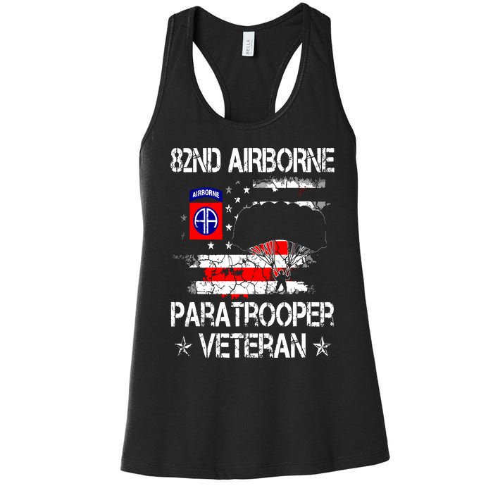 82nd Airborne Paratrooper Veteran Flag Veterans Day Women's Racerback Tank