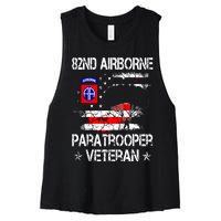 82nd Airborne Paratrooper Veteran Flag Veterans Day Women's Racerback Cropped Tank