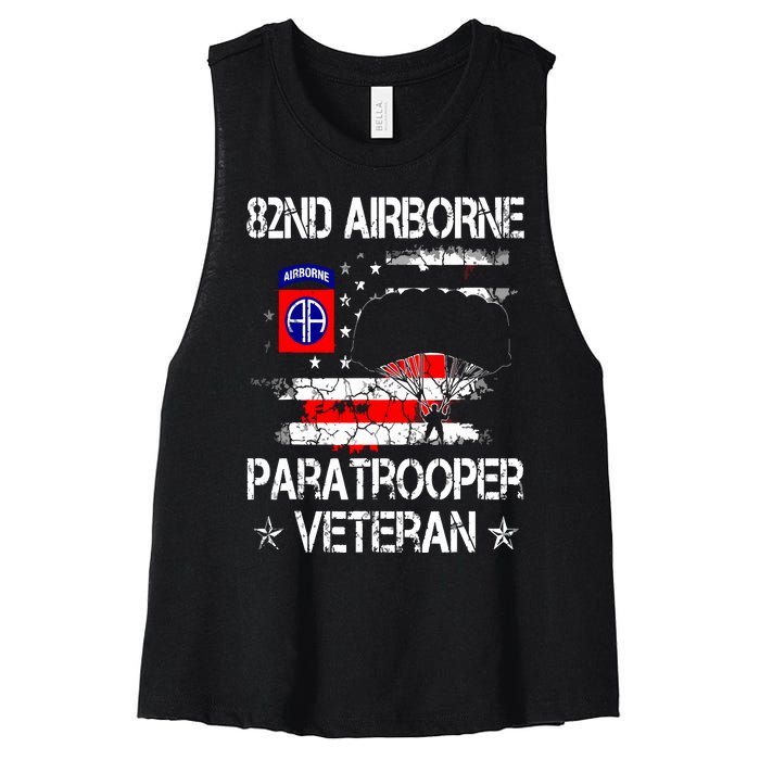 82nd Airborne Paratrooper Veteran Flag Veterans Day Women's Racerback Cropped Tank