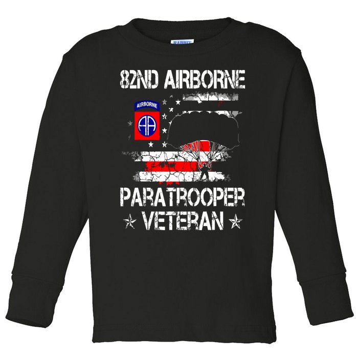 82nd Airborne Paratrooper Veteran Flag Veterans Day Toddler Long Sleeve Shirt