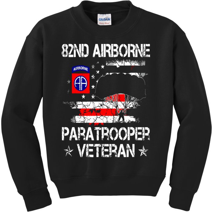 82nd Airborne Paratrooper Veteran Flag Veterans Day Kids Sweatshirt