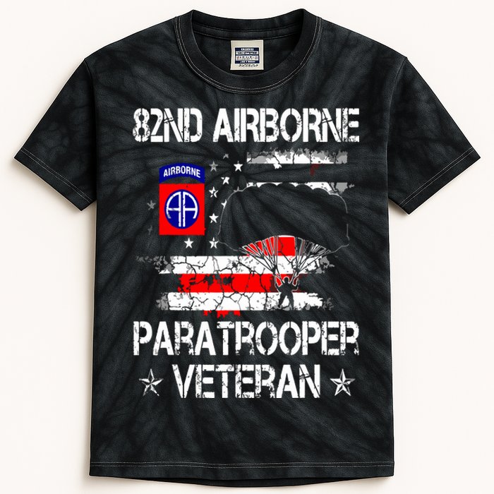 82nd Airborne Paratrooper Veteran Flag Veterans Day Kids Tie-Dye T-Shirt