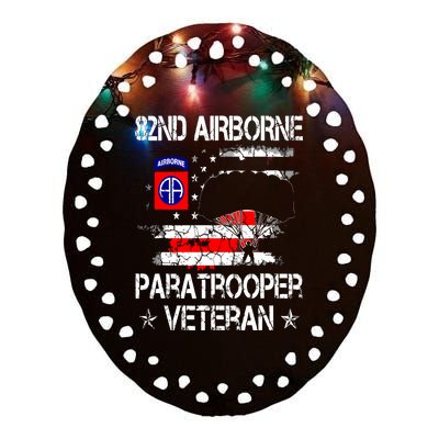 82nd Airborne Paratrooper Veteran Flag Veterans Day Ceramic Oval Ornament