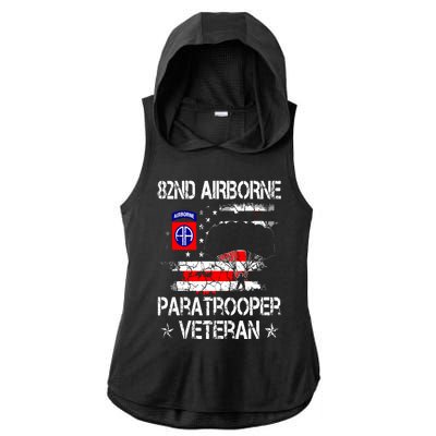 82nd Airborne Paratrooper Veteran Flag, Veterans Day Ladies PosiCharge Tri-Blend Wicking Draft Hoodie Tank