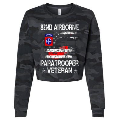 82nd Airborne Paratrooper Veteran Flag, Veterans Day Cropped Pullover Crew