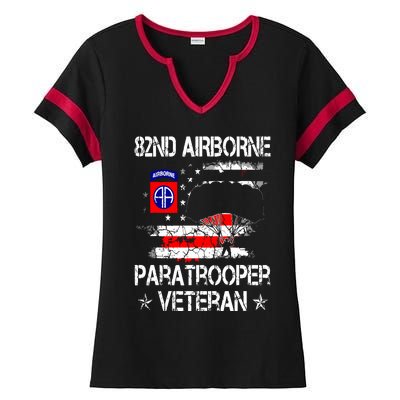 82nd Airborne Paratrooper Veteran Flag, Veterans Day Ladies Halftime Notch Neck Tee