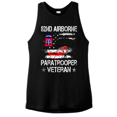 82nd Airborne Paratrooper Veteran Flag, Veterans Day Ladies PosiCharge Tri-Blend Wicking Tank