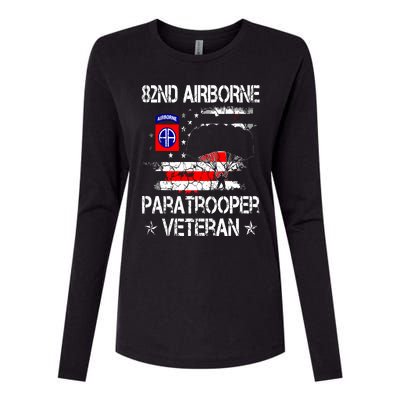 82nd Airborne Paratrooper Veteran Flag, Veterans Day Womens Cotton Relaxed Long Sleeve T-Shirt