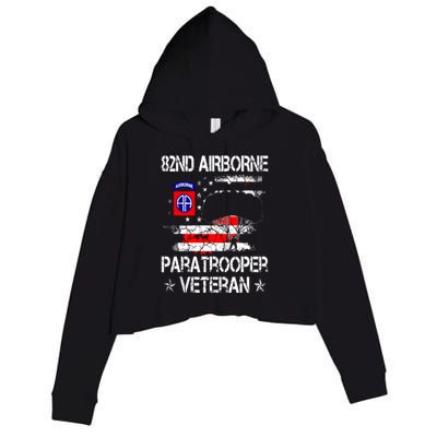 82nd Airborne Paratrooper Veteran Flag, Veterans Day Crop Fleece Hoodie