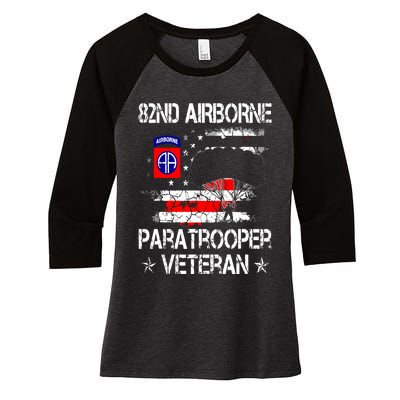 82nd Airborne Paratrooper Veteran Flag, Veterans Day Women's Tri-Blend 3/4-Sleeve Raglan Shirt